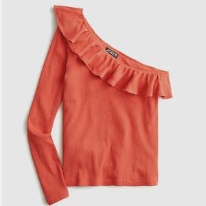 J Crew One-shoulder ruffleneck top in vintage rib